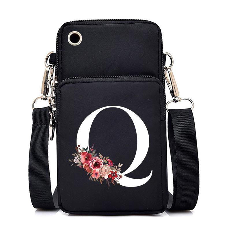 New Letter-printed Black Oblique Span Bag, Mobile Phone Bag, Light To Carry, Vertical Length and Width Change Bag