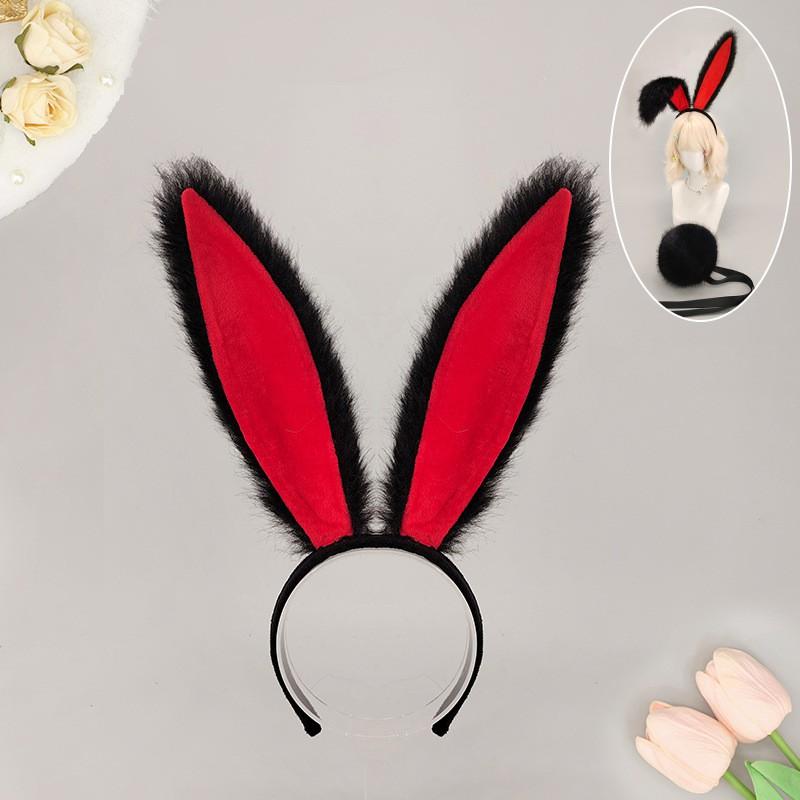 Pluizige Konijnenoor Hoofdband Staart Set Halloween Kostuumfeest Cosplay Y2K Zoet Punk Accessoire