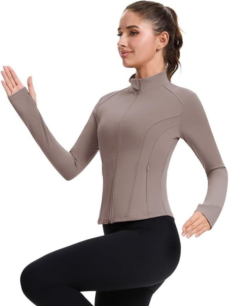 Autumn Slim-Fit Stand-Collar Yoga Jacket, Zip-Up Long-Sleeved Fitness Top