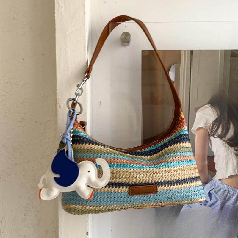 IELGY Straw Bag Summer All-Match Cross-Body Bucket Bag