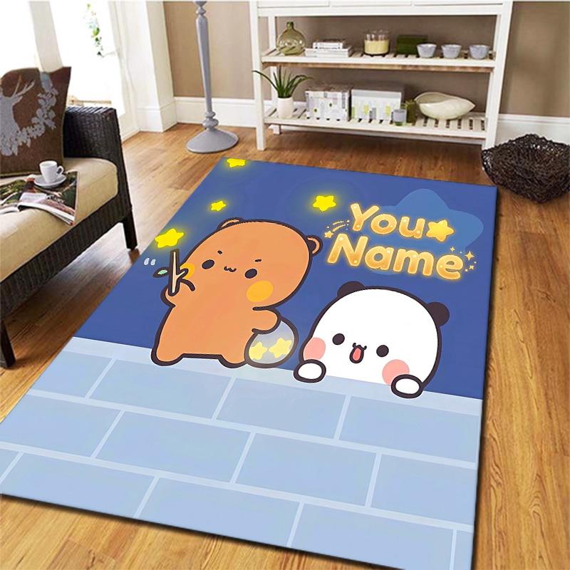 Bear Panda Night Custom Name Carpet Rug For Living Room Bedroom Home Sofa Decoration Kids Play Nonslip Floor Mat