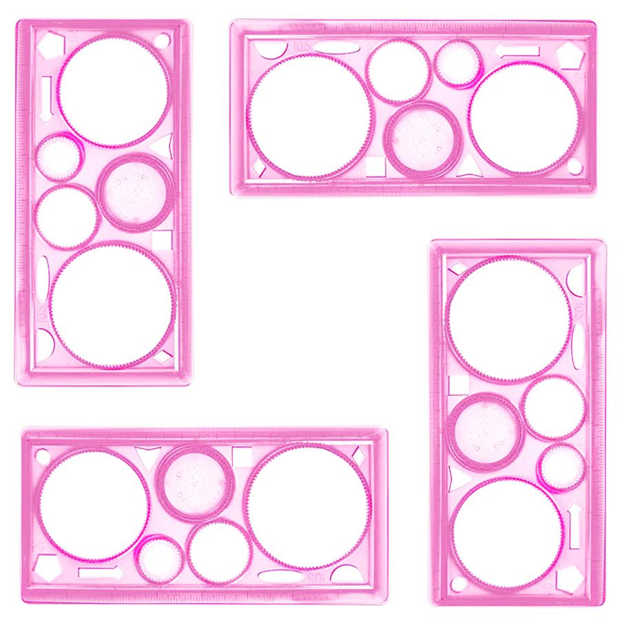 4pcs 20x11cm Transparent Drawing Rulers, Rotating Geometric Pattern Sketching Templates, Reusable Practical Drafting Tools