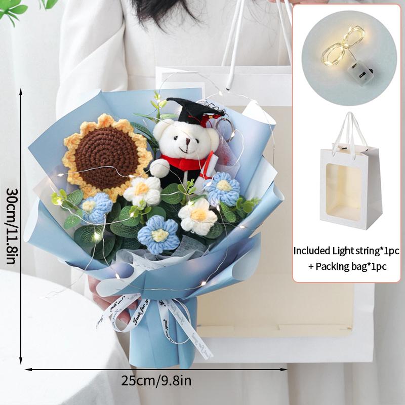 Crochet Flowers Graduation Flower Bouquet Eternal Flower Wedding Guests Gift Woven Sunflower Mother's Day Gifts