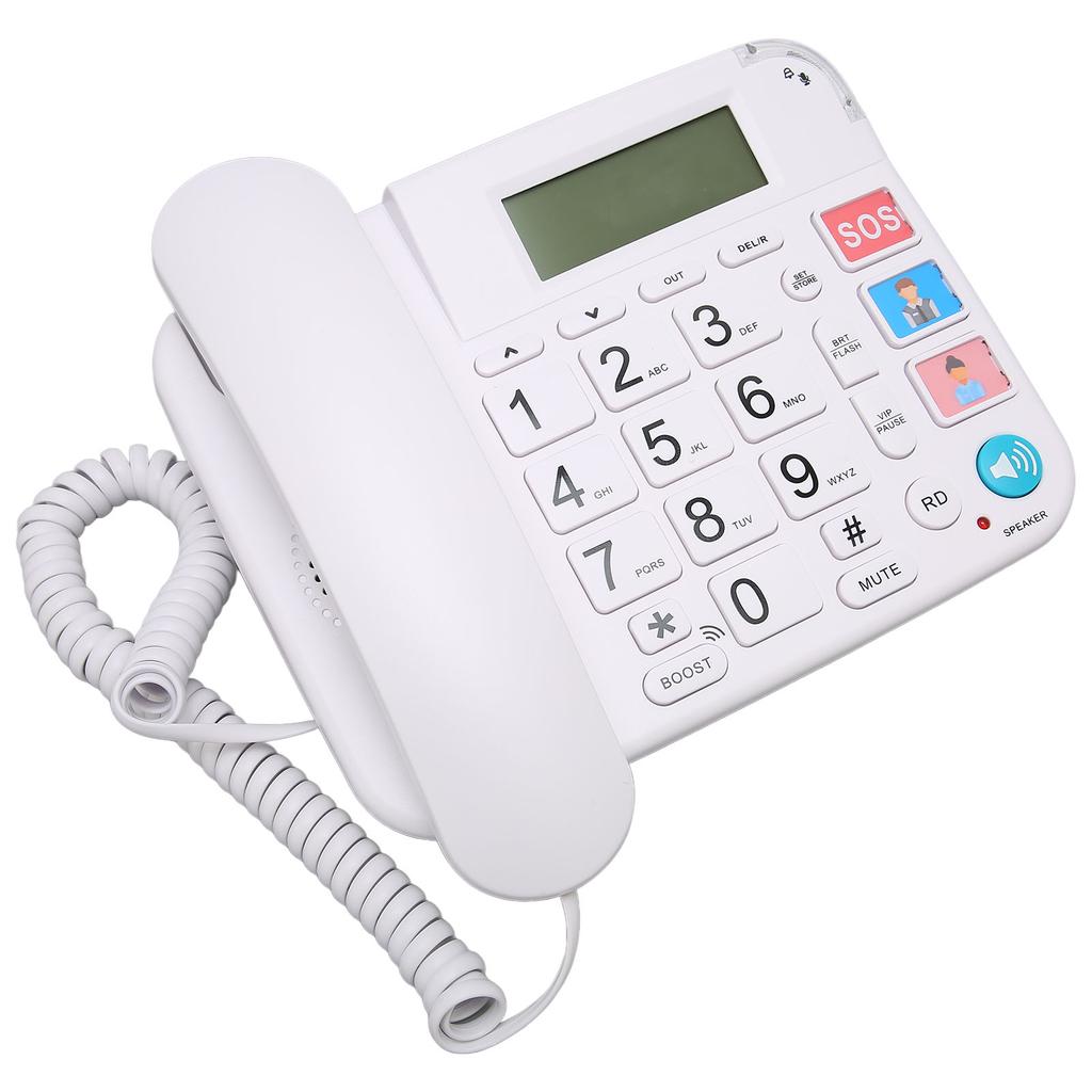Home Corded Phone LCD Display Ringtone Volume Adjustment Big Button Landline with Speaker for Seniors