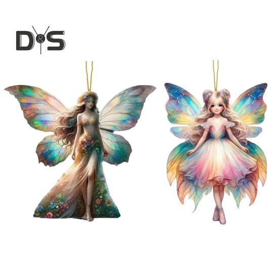 Automobile Pendant 2D Acrylic Colorful Butterflies Fairy Charm Car Decoration Car Rearview Mirror Hanging Ornament