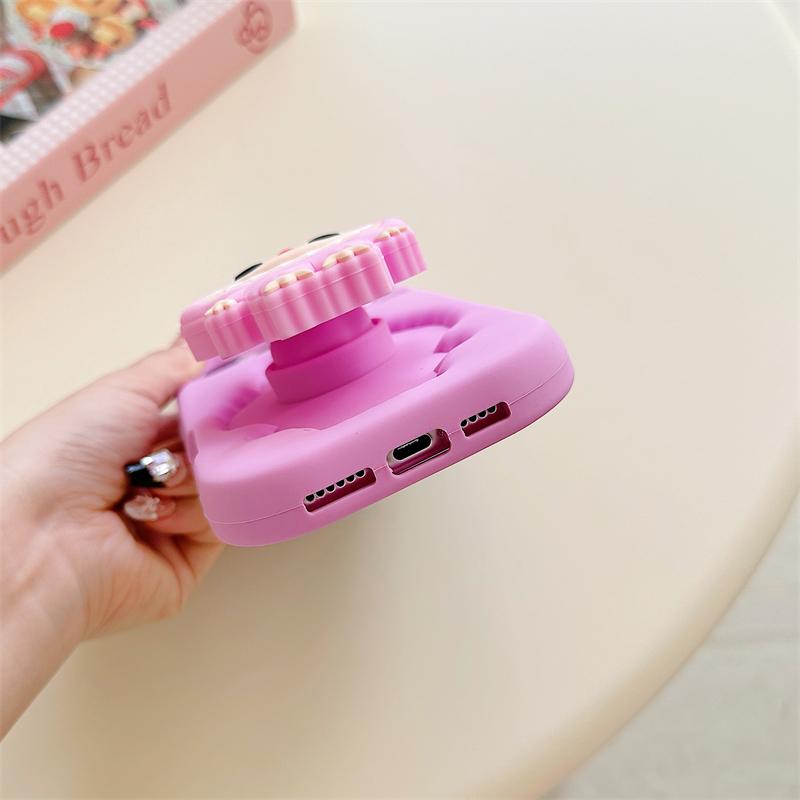 Custodia per telefono 3D carina con supporto per iPhone 17 16 15 14 13 12 11 Pro Max 16E Cover in morbido silicone