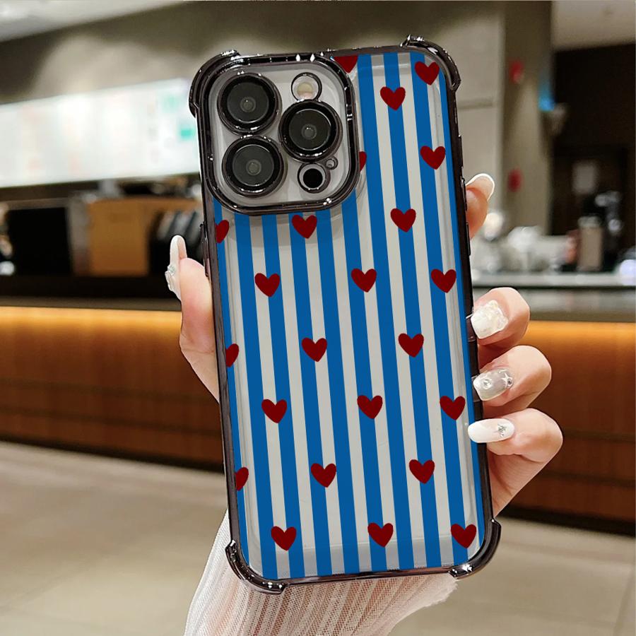 Phone Cover Case for Apple iPhone 17 Pro Max 15 11 12 Plus Air 16e 13 16 Pro 14 Stripe Love Heart