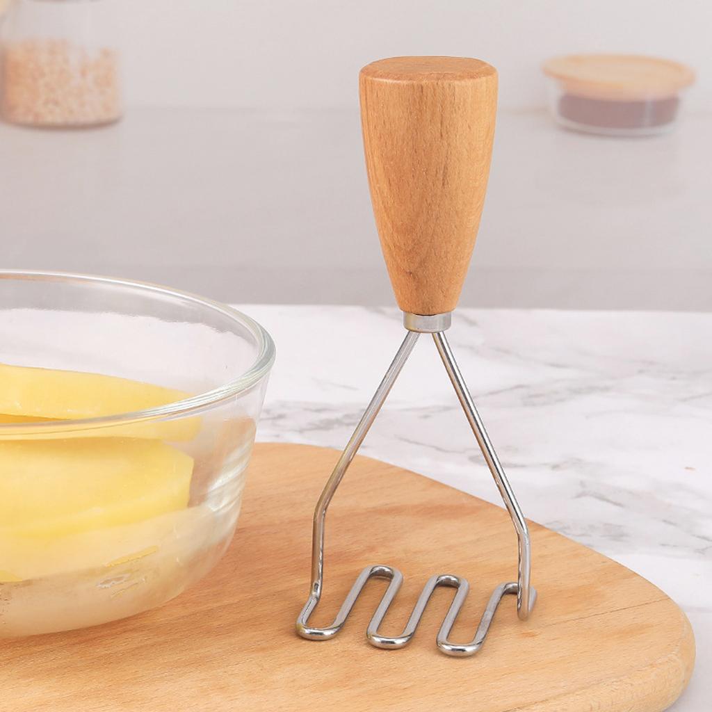 Leeseph Potato Smasher, 430 Stainless Steel Potato Masher Tool with Wooden Handle, Vegetable Masher for Cooking Kitchen Gadget