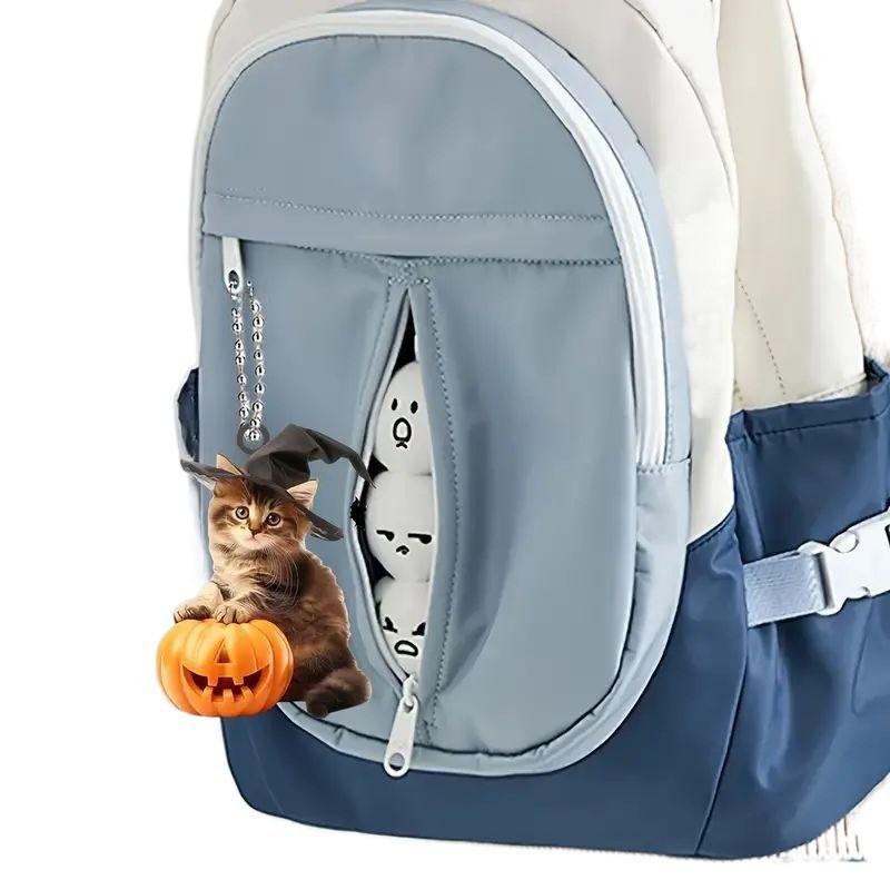 2D Lebhafte Kürbis Katze Autoanhänger aus Acryl für niedliche Halloween-Dekoration