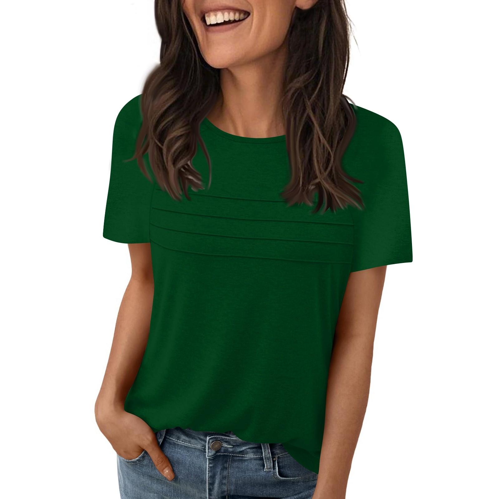 

Жіноча футболка Ті Сорочка Однотонна Рукав реглан Короткий рукав Плісована спереду Одяг З круглим вирізом Сорочки Топи L армія зелений колір