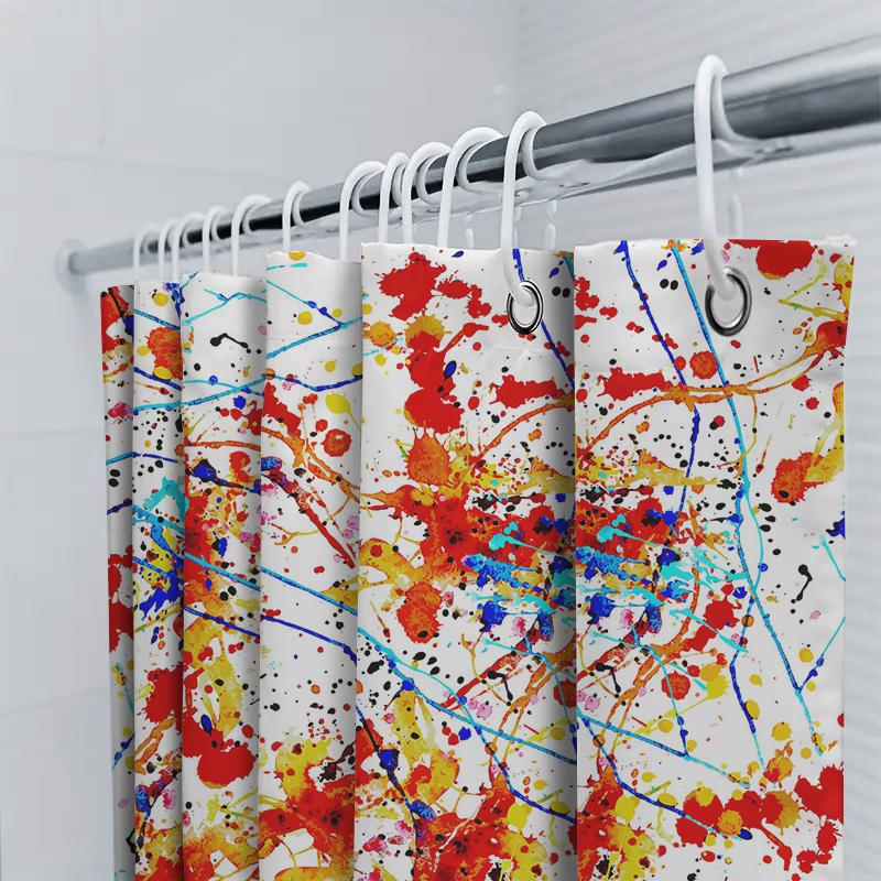 Bright Splatter Shower Curtain Waterproof Fabric with Multiple Colors Perfect for Bathroom Decor (Red, Blue, Yellow White)