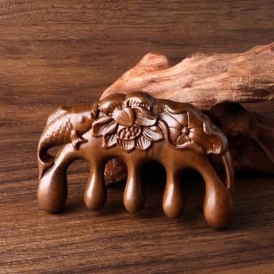 Sandal Ağacı Saç Derisi Masaj Tarak Geniş Dişler Oymalı Lotus Balık Saç Büyüme Promosyonu Ahşap