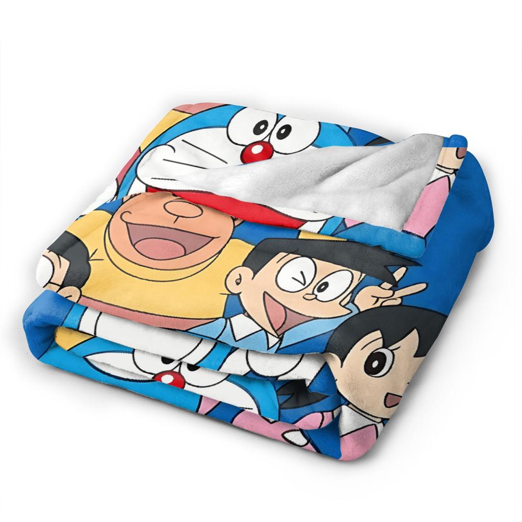 Doraemons Friends Throw Blanket Future Robot Cat Pattern Warm Soft Quality For Boys & Girls Winter Use Fits Couch Chair Sofa Bed