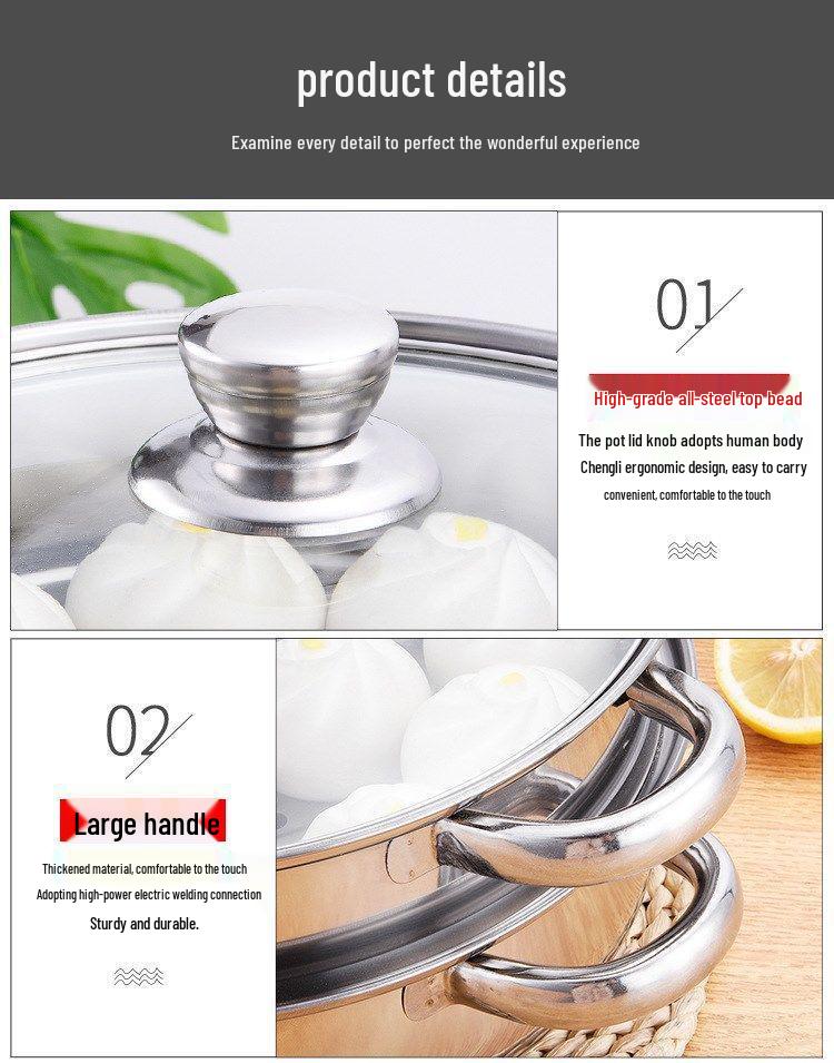 Stainless Steel Double-Ear Two-Layer Steamer Pot for Induction and Soup