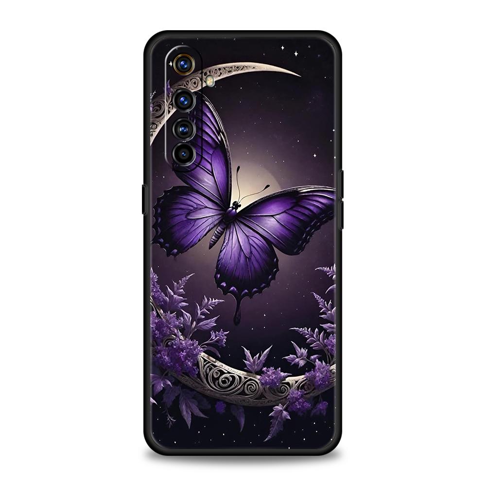 Weiches TPU für Realme 11 10 9 Pro Plus GT2 GT3 GT5 C21 C25 C35 C53 C55 C67 Pro 5G Stoßfeste Handyhülle Art Lila Schmetterling Capas