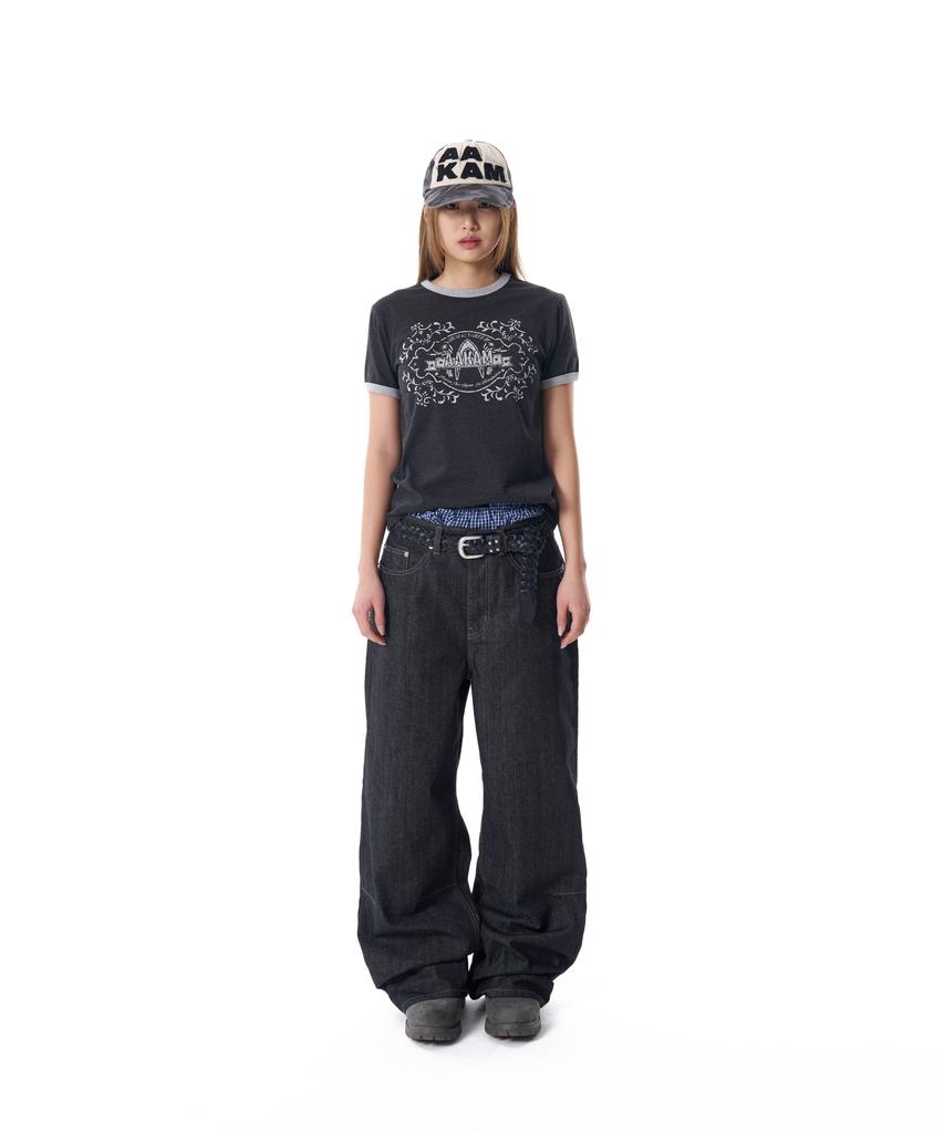 AAKAM Stamp Printed Ringer Top (Dark Gray)