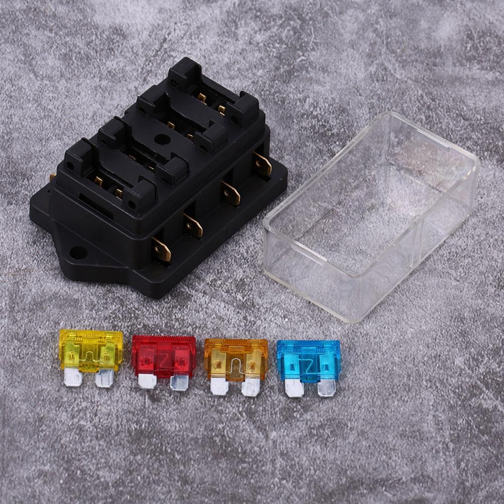 12 24V Car 4 Way Circuit Standard Blade Fuse Box Block Holder with 5A+10A+15A+20A Fuse