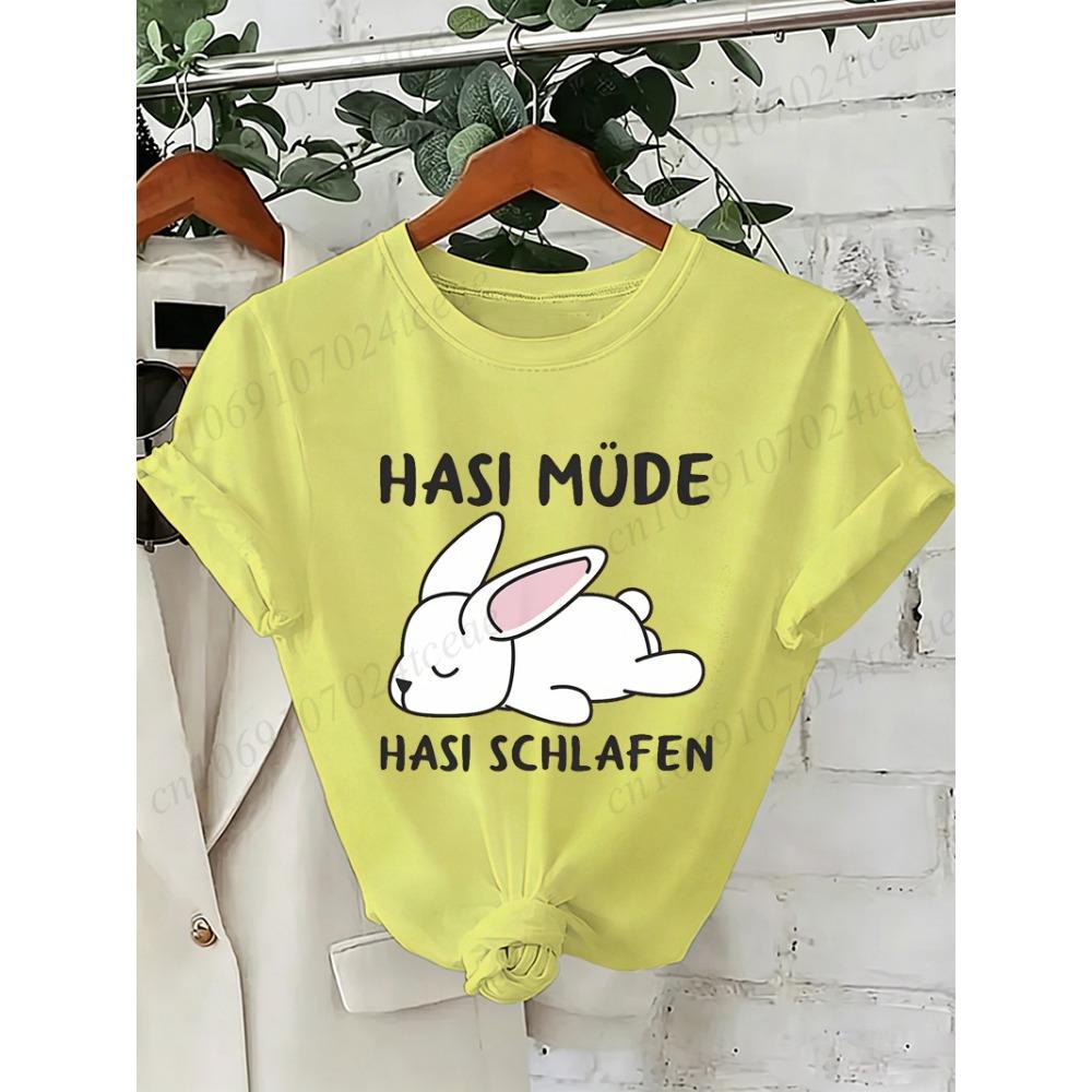 Bunny Is Tired T Shirts Lazy Bunny Graphic Tee Women Casual O Neck Short Sleeve Loose Streetwear Cute Rabbit Print T-Shirt Tops