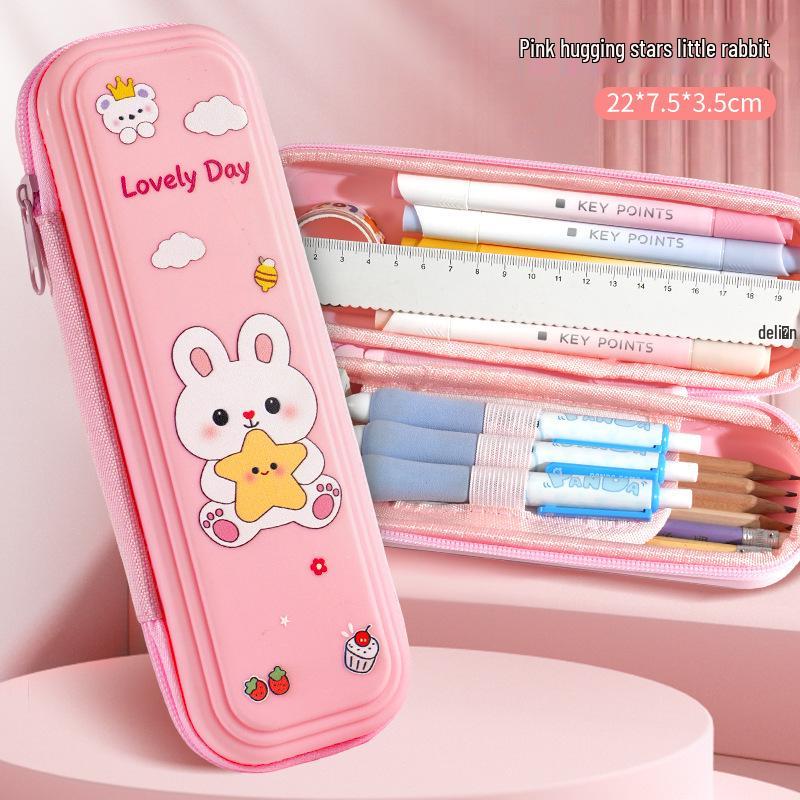 Layered Cartoon Pencil Case for Girls & Boys - Large Capacity School Stationery Bag