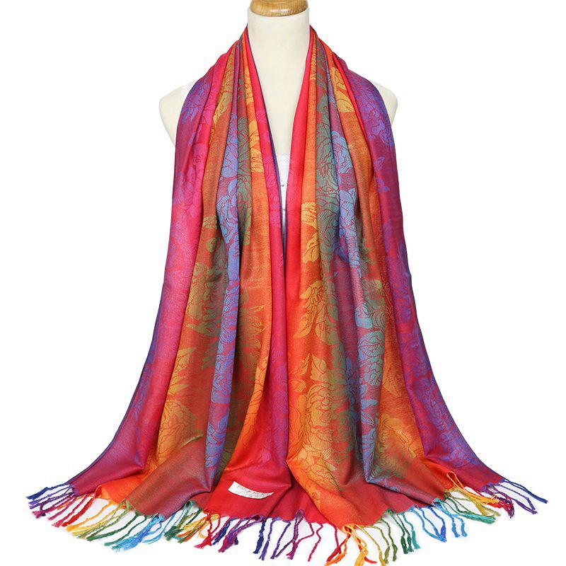 Colorful Jacquard Autumn and Winter Pashmina Scarf for Women Long Tassel Bufanda Mujer Shawl Female Stole Trip Warm Headscarf