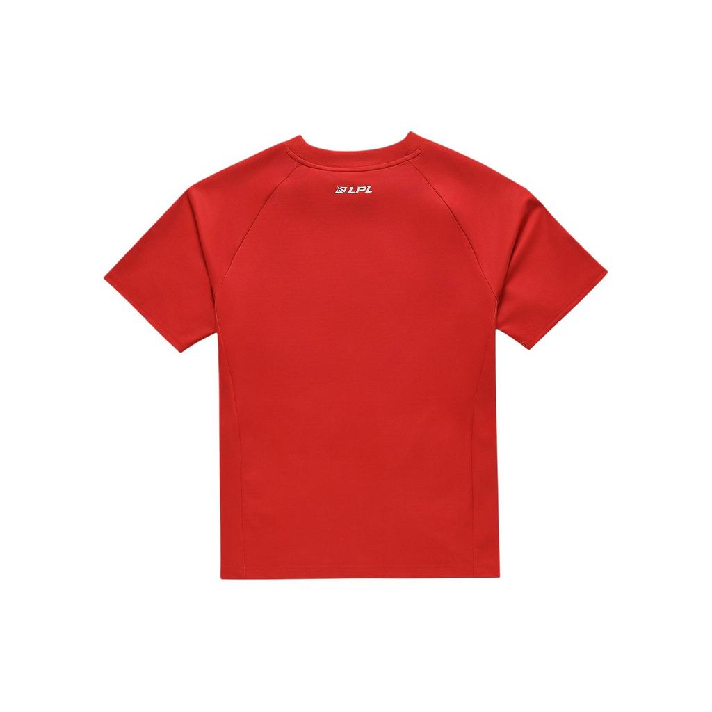 Li Ning Série E-Sports Equipe JDG Colorida Confortável Estampada Casual Ajustada Manga Curta Camiseta Tops Unissex Vermelho-Lava ATSU685-1