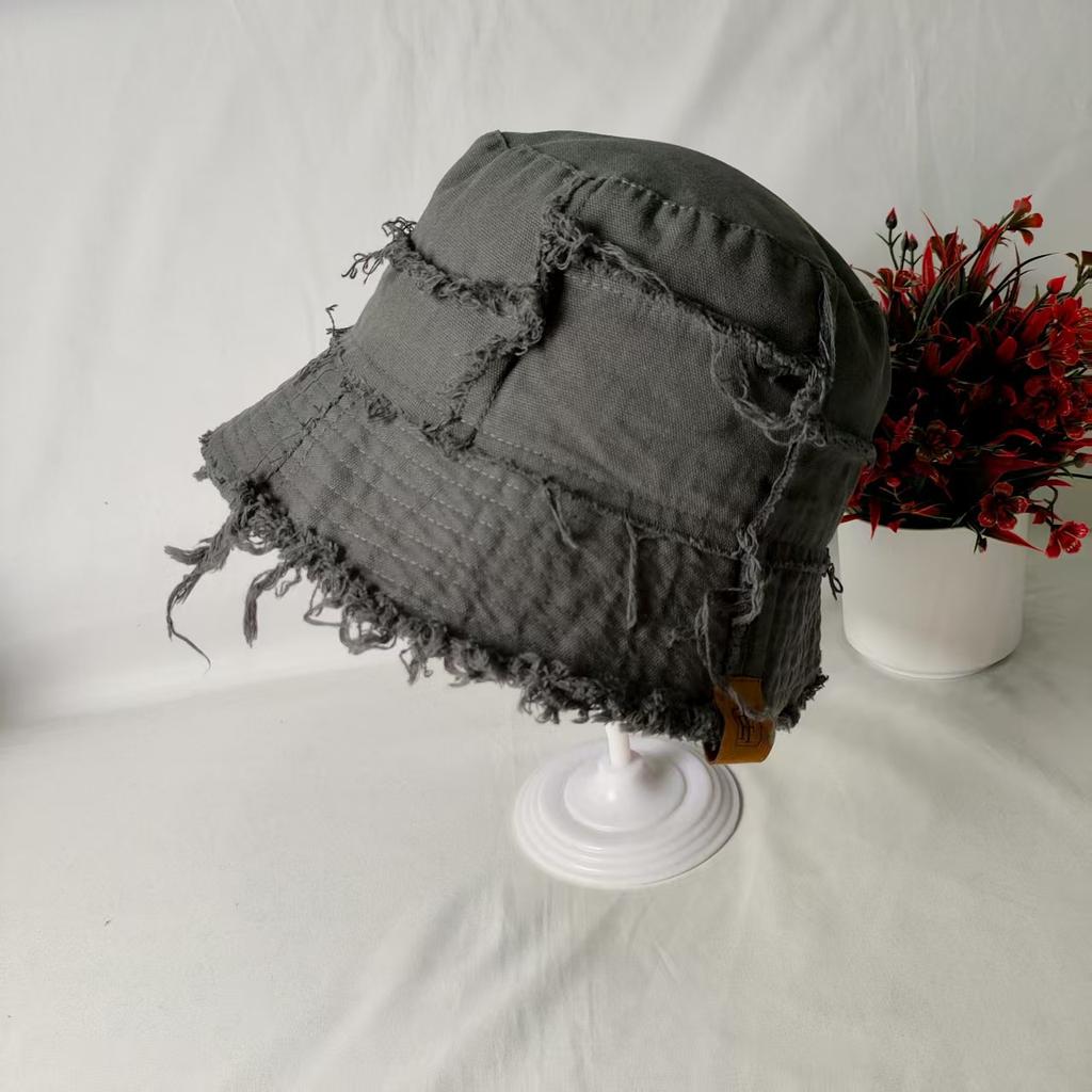 Distressed Washed Vintage Punk Double-sided Bucket Hat Man Woman Summer Ripped Rough Selvedge Y2K Sun Hat