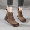 Women's Boots Retro Leather Round Head Splicing Women's Shoes Soft Leather Soft Sole First Layer Cowhide Single Shoes