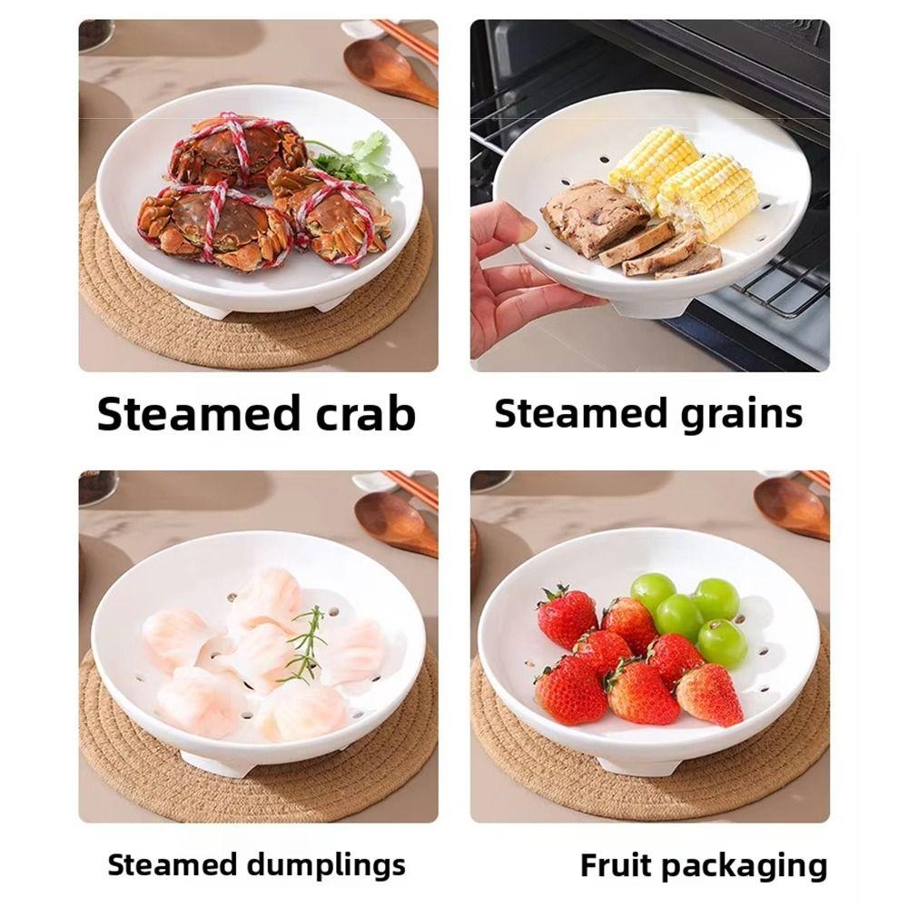 Hollow Porous Ceramic Steamer High-legged Steaming Bowl Universal Food Steaming Dish Egg Custard
