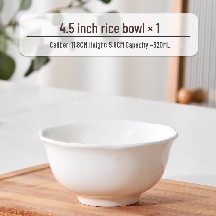 High-Footed Pure White Bone China Noodle and Rice Bowl with Lotus Leaf Design