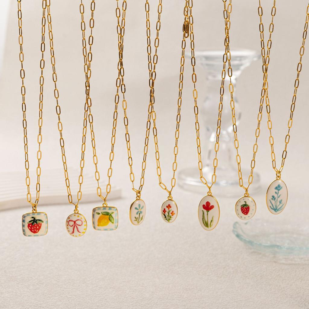 Niche Fresh Plant Series Necklace Diy Lemon Strawberry Bow Pendant Necklace Collarbone Chain