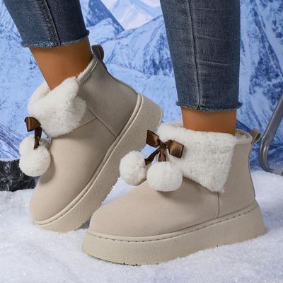 Snow Boots 36-42 Women's Shoes Large Size Women's Boots Winter Cotton Shoes Thermal Casual Shoes Flat Middle Heel Hairball Winter Boots