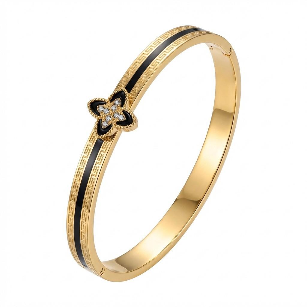 Γυναικείο Βραχιόλι Τιτανίου με Επιχρύσωση, Ανθεκτικό στο Χρώμα, Τετράφυλλο Τριφύλλι