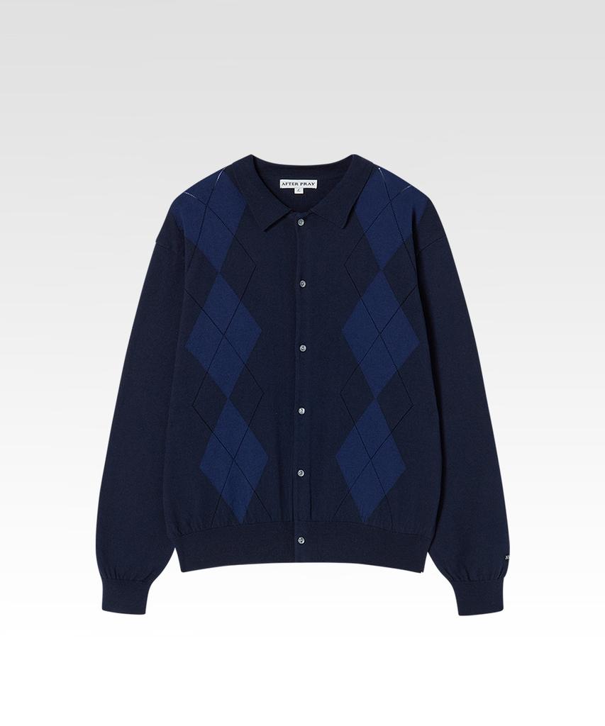 Afterpray Poem Argyle Knit Cardigan Navy