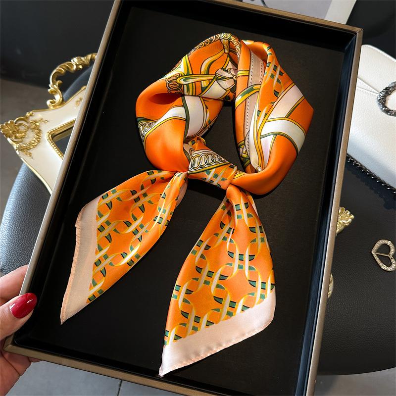 70*70cm Silk Satin Hair Scarf Women Handkerchief Printed Female Square Silk Scarf Bandana Small Neck Muffler Hijab Lady Girl