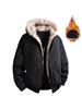 Unisex National Trend Mountain Carving Cotton Jacket - Winter Thickened with Imitation Rabbit Fur, Fleece-Lined, Lamb Wool Warm Coat