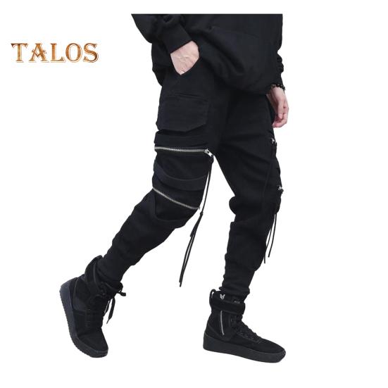 

Мужские брюки-карго с декором из молнии, свободные, с резинкой на щиколотке, средней посадки, однотонные, разноцветные, в стиле хип-хоп, для улицы, путешествий, спорта L чёрный