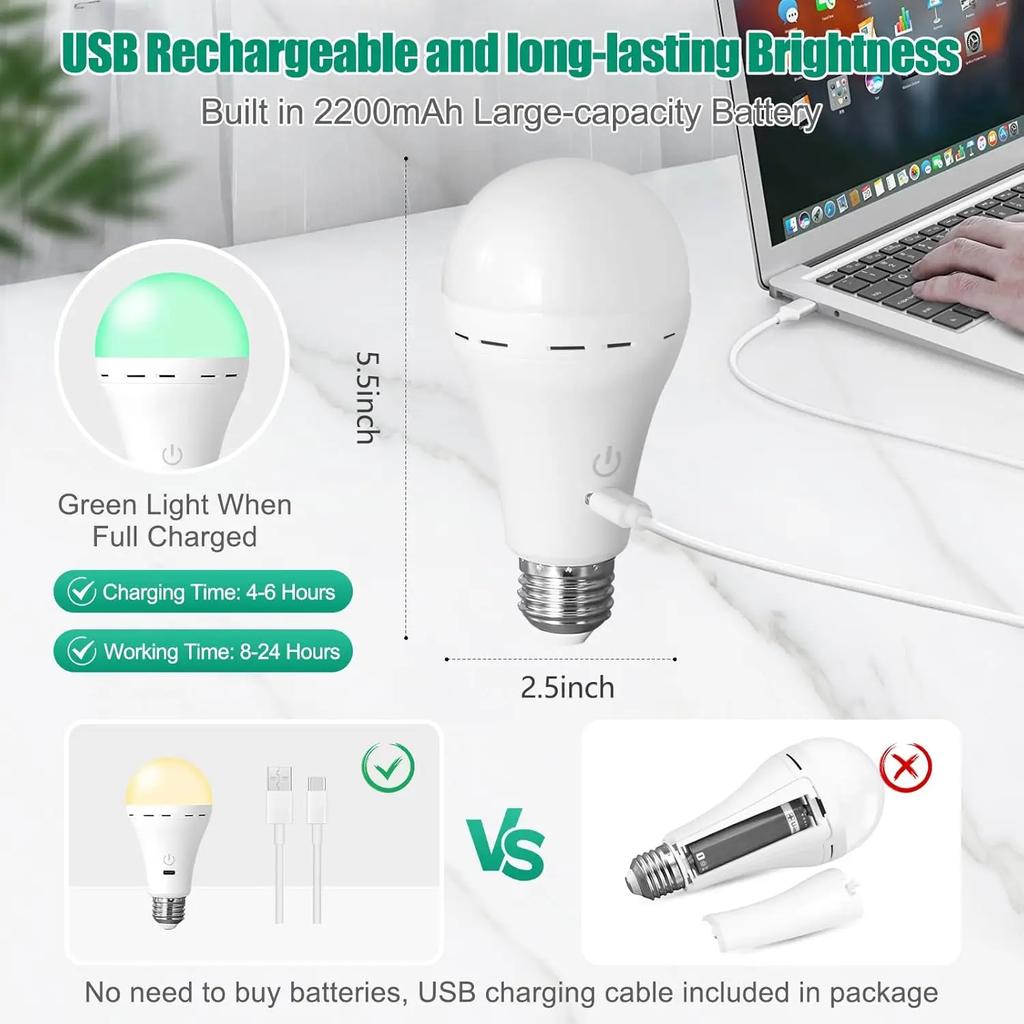 3/RGB Color USB Led Bulb Rechargeable Light Dimmable E27 Bulbs with Timing Cordless Battery Operated Lamp