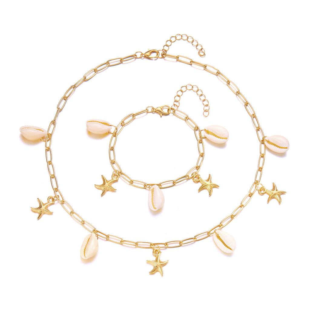 New Light Luxury High-end Starfish Pearl Earrings Necklace Bracelet Set Niche Retro Jewelry