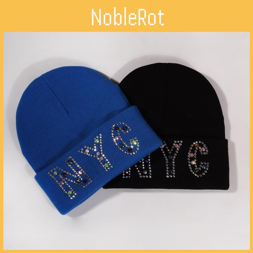 Rhinestone Nyc Letters Knit Hat For Unisex Autumn Winter Warm Cap Fashion Gift