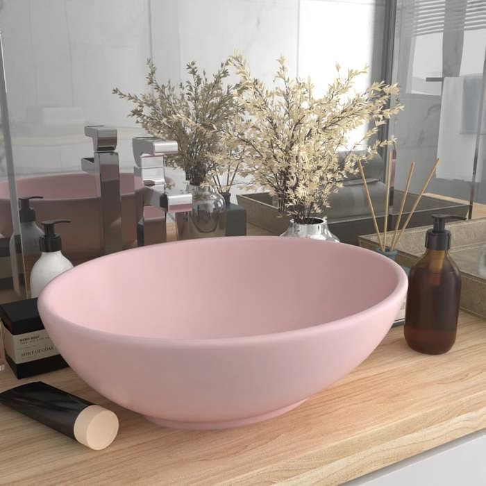 VidaXL Lavabo Ovale de Luxe Vasque à Poser de Toilette Lave-mains de Salle de Bain Salle Cosmétique Maison Intérieur Rose 146922