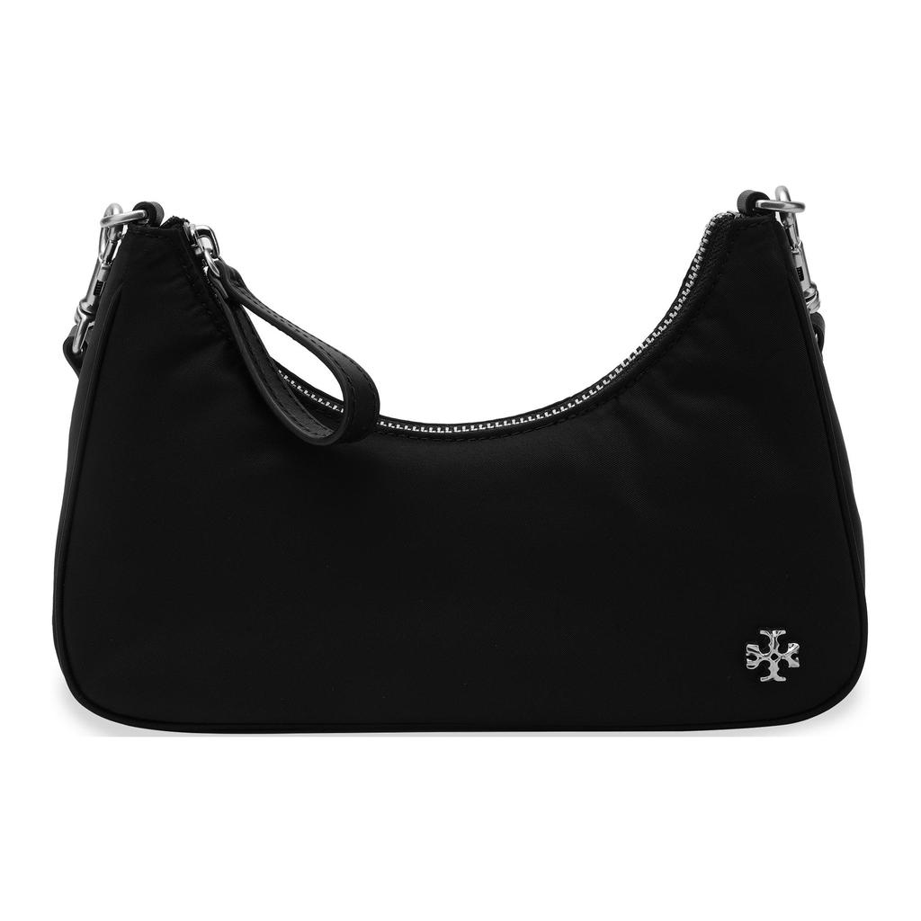 Tory Burch Mercer Silver Chain Zip Closure Double Shoulder Strap Nylon Tote Crossbody Bag Women bags Black 88885-001