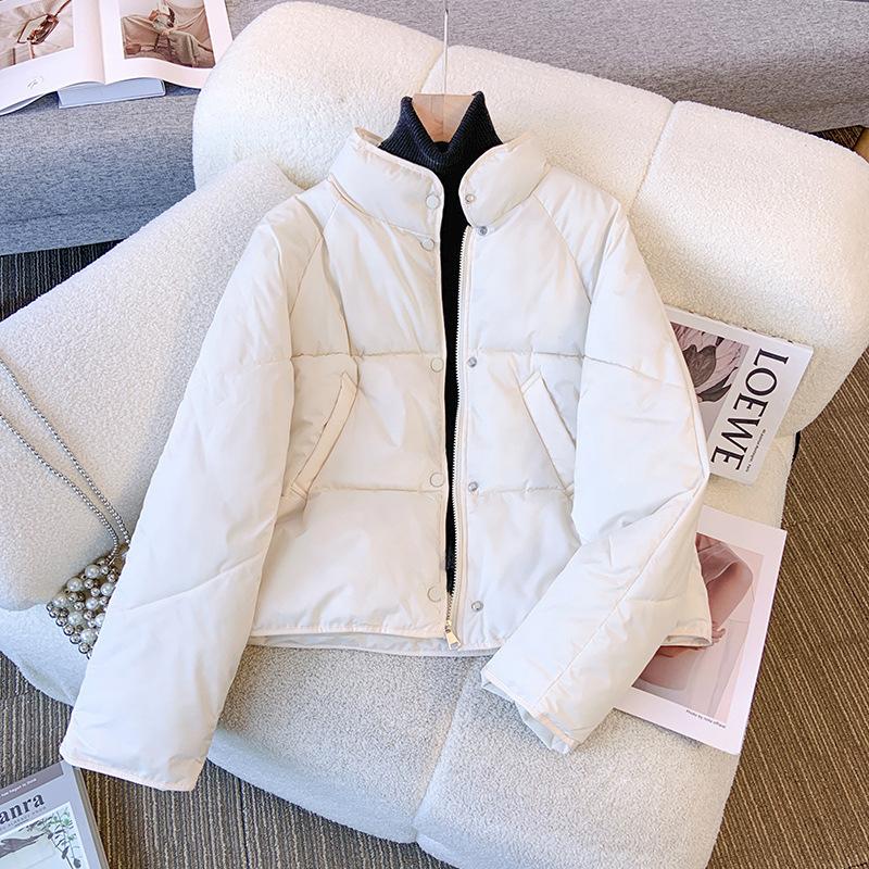 Women's Long Sleeve Puffer Jacket Stand Collar Casual Loose Fit Cotton Padded Coat Winter Warm Outerwear