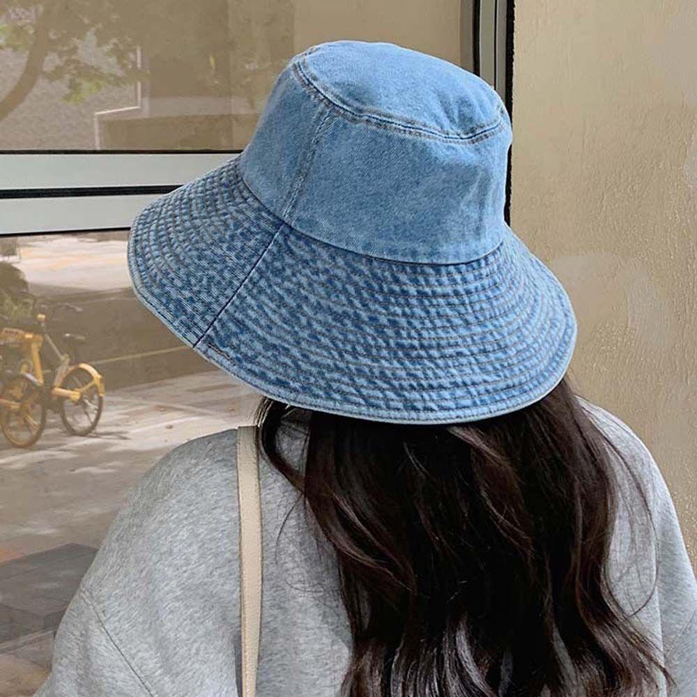 Sunshade Retro Fisherman Hat Wide-Brimmed Sun Protection Basin Cap Denim Bucket Hats  Camping