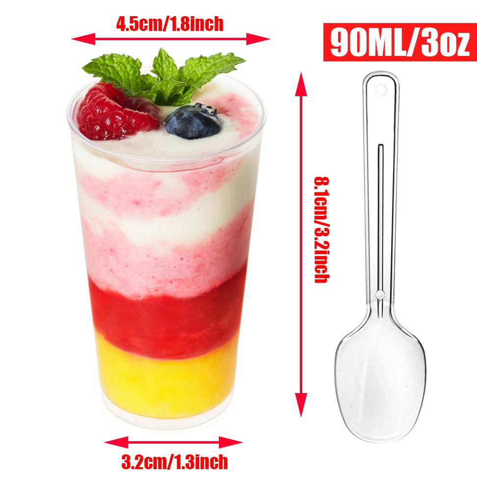 

20 штук в упаковке Пластиковые мини-стаканчики для десертов с ложками, стаканчики для закусок парфе, прозрачные стаканчики для пудинга, фруктов, мороженого, десертные стаканчики