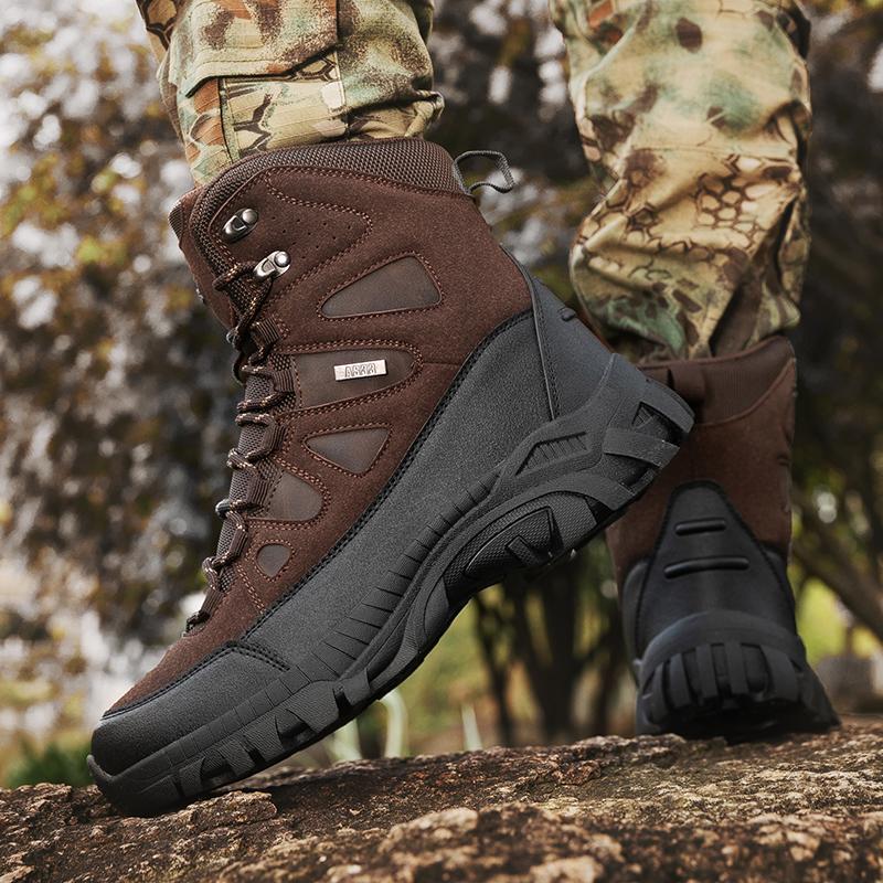 High-top Men Outdoor Lace-up Breathable Comfortable Casual Ankle Boots Men Anti-slip Shock-absorbing Breathable Combat Boots Men