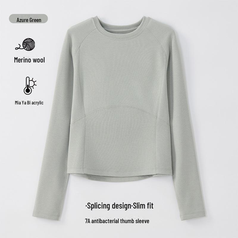 Women's Merino Wool and German Velvet Round Neck Bottoming Shirt - A-type Stitching and Thickened Skin-Beautifying Fabric