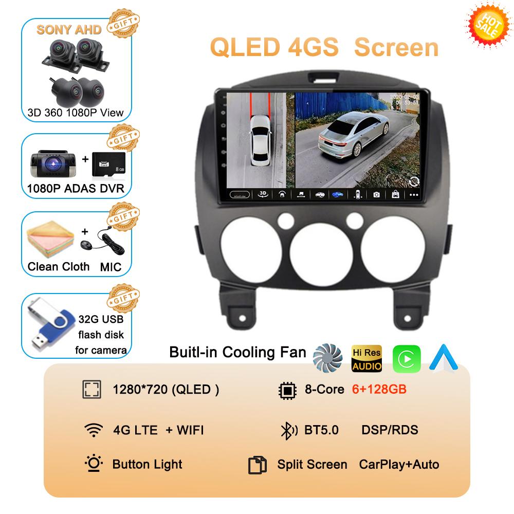 Android 14 Car Radio Multimedia Player For MAZDA 2 Mazda2 2007 2008 2009 2010 2011 2012 2013 2014 GPS Navi 2 Din Autoradio QLED