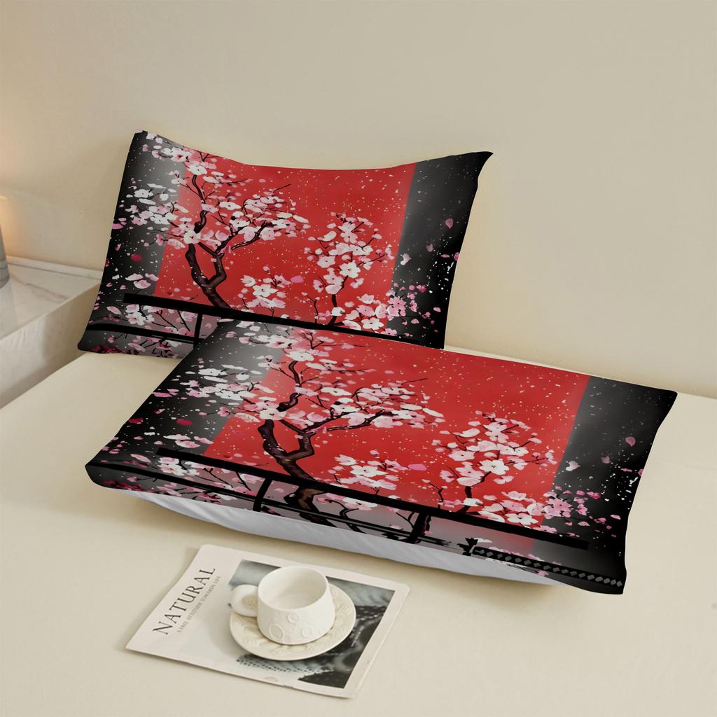 1pc Fitted Sheet Japanese style Cherry Blossoms Polyester Durable Bedding Set Sheet for Home Bedroom Decoration Birthday Gift
