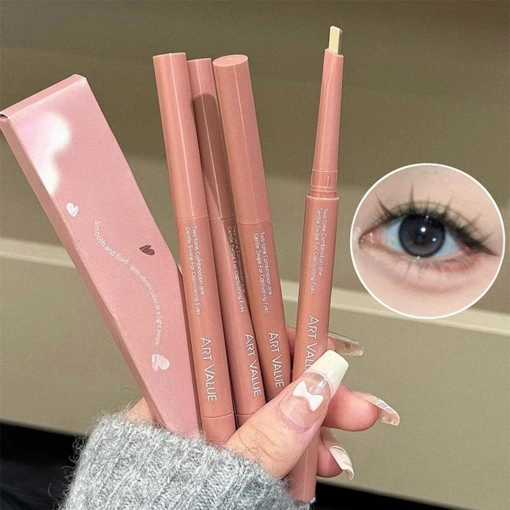 2 Color-Blocking Sleeping Silkworms Stick Pink Brown Highlighter Pen  Suitable for Lazy People