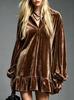 European and American French Gentle Wind Velvet Lantern Sleeves Ruffle Edge Lapel Shirt Dress Women